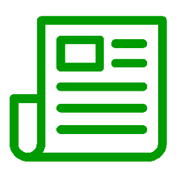 A green icon of an article on paper.